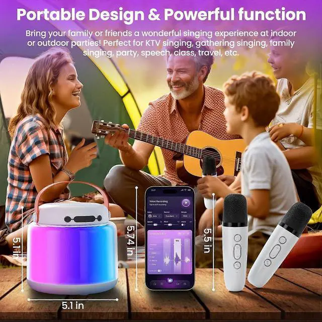 Alt view image 2 of 5 - Ecocleanpath White Kids Karaoke Machine with 2 Wireless Mics, Portable Bluetooth Speaker & Light Show for Ages 4-12