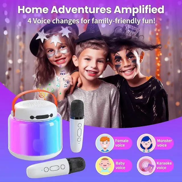 Alt view image 3 of 5 - Ecocleanpath White Kids Karaoke Machine with 2 Wireless Mics, Portable Bluetooth Speaker & Light Show for Ages 4-12