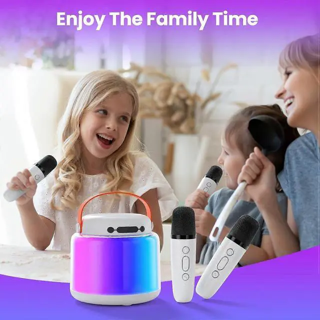 Alt view image 5 of 5 - Ecocleanpath White Kids Karaoke Machine with 2 Wireless Mics, Portable Bluetooth Speaker & Light Show for Ages 4-12
