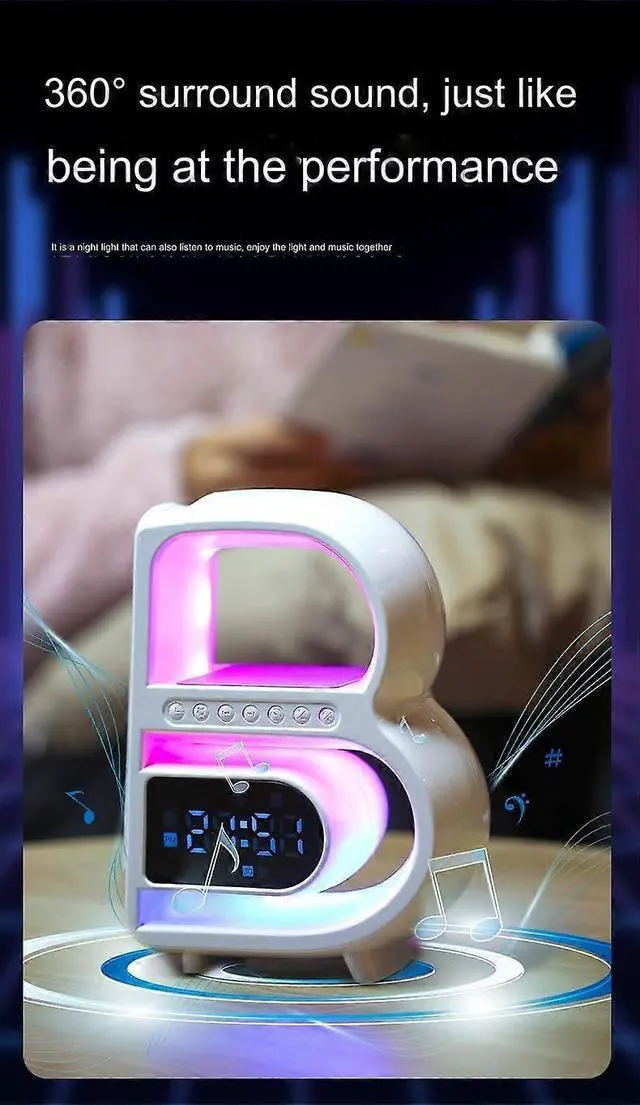 Alt view image 3 of 4 - Ecocleanpath Wireless Charging Desk Lamp with Bluetooth Speaker, Clock, Color Lights & Subwoofer - Black