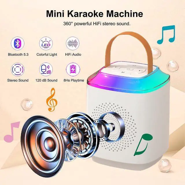 Alt view image 2 of 5 - Ecocleanpath Portable Karaoke Machine with 2 Wireless Mics, Bluetooth 5.3 Speaker & LED Lights for Kids & Adults (White)