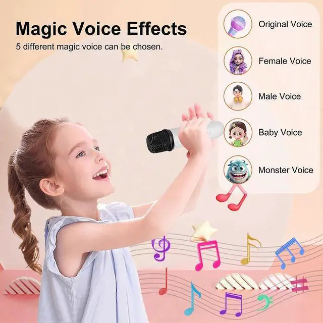 Alt view image 3 of 5 - Ecocleanpath Portable Karaoke Machine with 2 Wireless Mics, Bluetooth 5.3 Speaker & LED Lights for Kids & Adults (White)