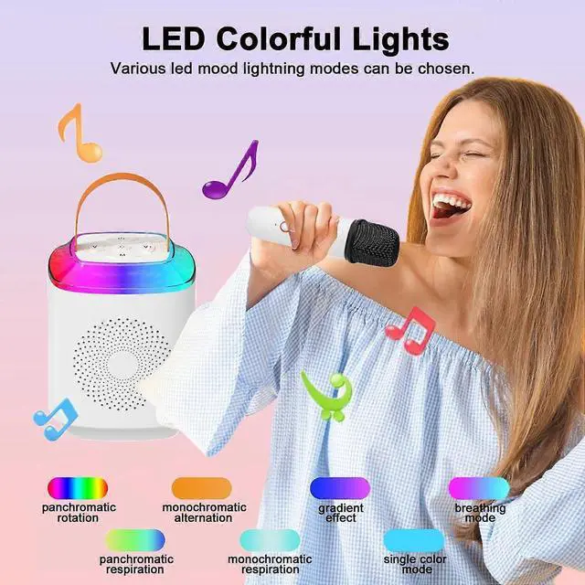 Alt view image 5 of 5 - Ecocleanpath Portable Karaoke Machine with 2 Wireless Mics, Bluetooth 5.3 Speaker & LED Lights for Kids & Adults (White)