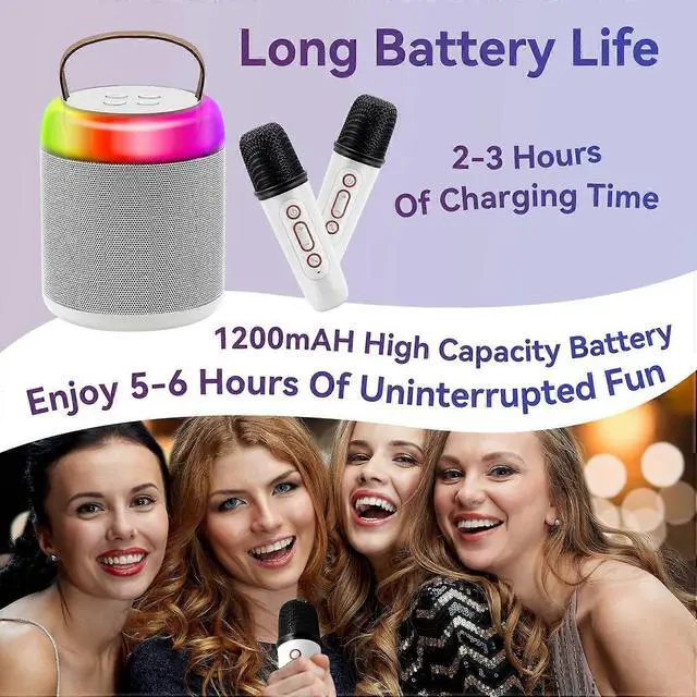 Alt view image 4 of 5 - Ecocleanpath Portable Karaoke Machine with 2 Wireless Mics, Bluetooth Speaker for Kids & Adults, Birthday Gift (White)