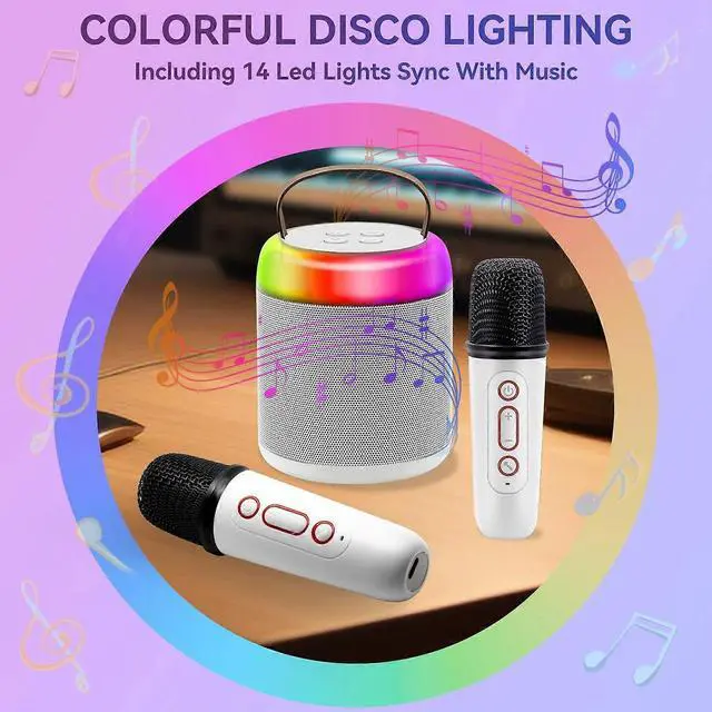 Alt view image 5 of 5 - Ecocleanpath Portable Karaoke Machine with 2 Wireless Mics, Bluetooth Speaker for Kids & Adults, Birthday Gift (White)