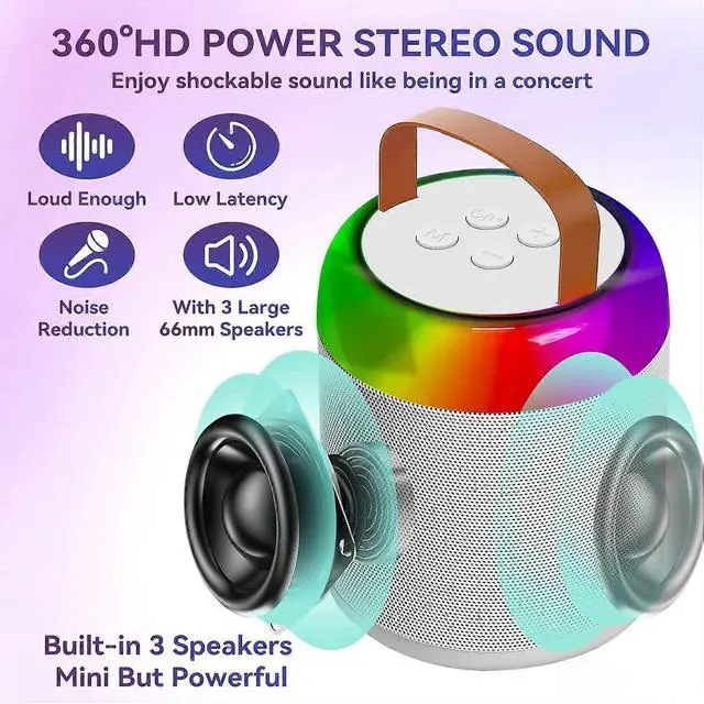 Alt view image 3 of 5 - Ecocleanpath Portable Karaoke Machine with 2 Wireless Mics, Bluetooth Speaker for Kids & Adults, Birthday Gift (White)