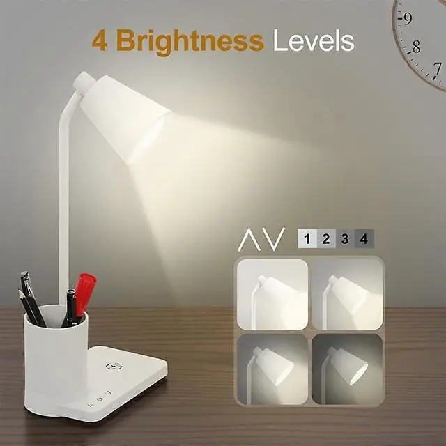 Alt view image 4 of 5 - Ecocleanpath 15W Fast Wireless Charging LED Desk Lamp, 4 Brightness Eye-Caring Table Lamp with Pen Holder (White)
