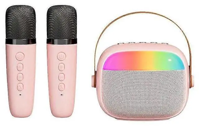 Main image of Ecocleanpath Pink Mini Karaoke Machine with 2 Wireless Mics & LED Lights | Bluetooth Speaker for Kids & Adults