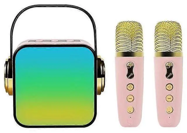 Main image of Ecocleanpath Pink Kids Mini Karaoke Machine with 2 Wireless Mics, Portable Bluetooth Speaker Toy for Ages 4-12