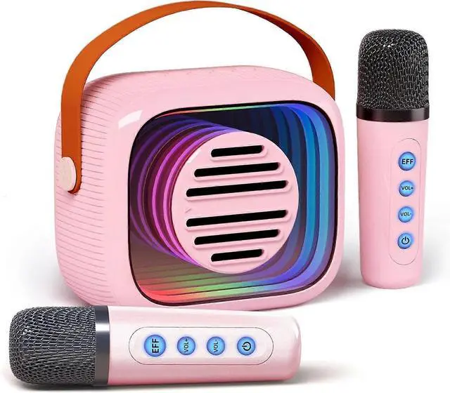 Main image of Ecocleanpath YF93 Kids Mini Karaoke Machine with 2 Wireless Mics, 4 Voice Effects & Light Show - Portable Bluetooth Speaker