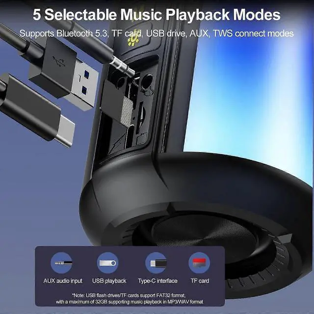 Alt view image 5 of 5 - Ecocleanpath S16 Portable Bluetooth Speaker with RGB Lights, 8W Stereo, 24H Playtime, BT 5.3, AUX/TF/USB Input