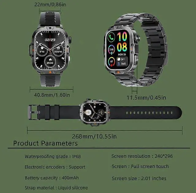 Alt view image 4 of 5 - Ecocleanpath Smartwatch with Bluetooth Calling, 100 Sports Modes, Heart Rate & Blood Oxygen Monitor, Waterproof (Green)