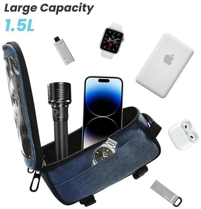 Alt view image 3 of 5 - Ecocleanpath Waterproof Bike Phone Frame Bag | Touchscreen Access, Large Storage, Knee-Friendly Design for Mountain/Road Bicycles