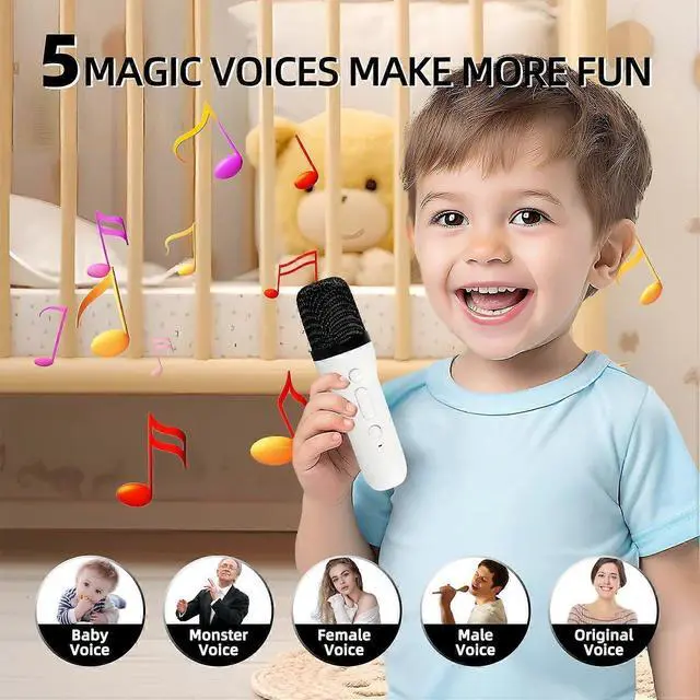 Alt view image 5 of 5 - Ecocleanpath Portable Kids Karaoke Machine with 2 Wireless Mics, Bluetooth Speaker Toy with Lights for Ages 3-12 (White)