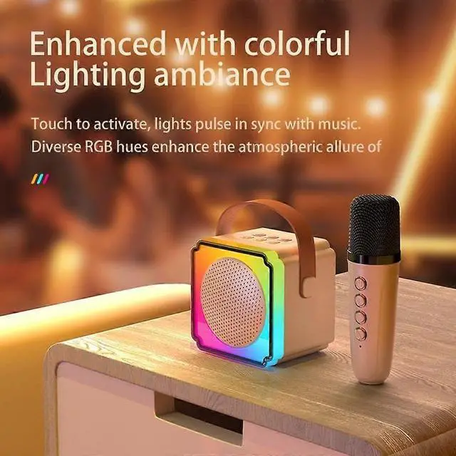 Alt view image 2 of 5 - Ecocleanpath Pink Kids Karaoke Machine with 2 Wireless Mics, HiFi Bluetooth Speaker & RGB Lights for Home Parties