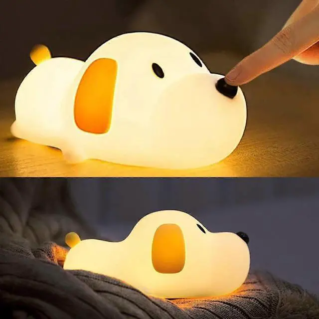 Main image of Ecocleanpath Cute Silicone Dog Night Light for Kids - Dimmable, Rechargeable, Portable Nursery Lamp (White)