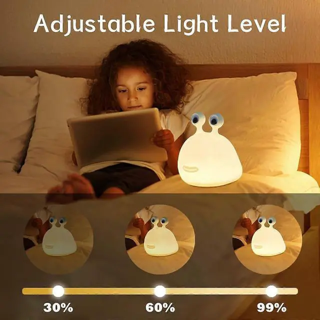 Alt view image 2 of 5 - Ecocleanpath Squishy Slug Night Light for Kids - USB Rechargeable, 15-Min Timer, Adjustable Brightness (White)
