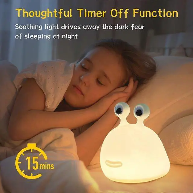 Alt view image 4 of 5 - Ecocleanpath Squishy Slug Night Light for Kids - USB Rechargeable, 15-Min Timer, Adjustable Brightness (White)