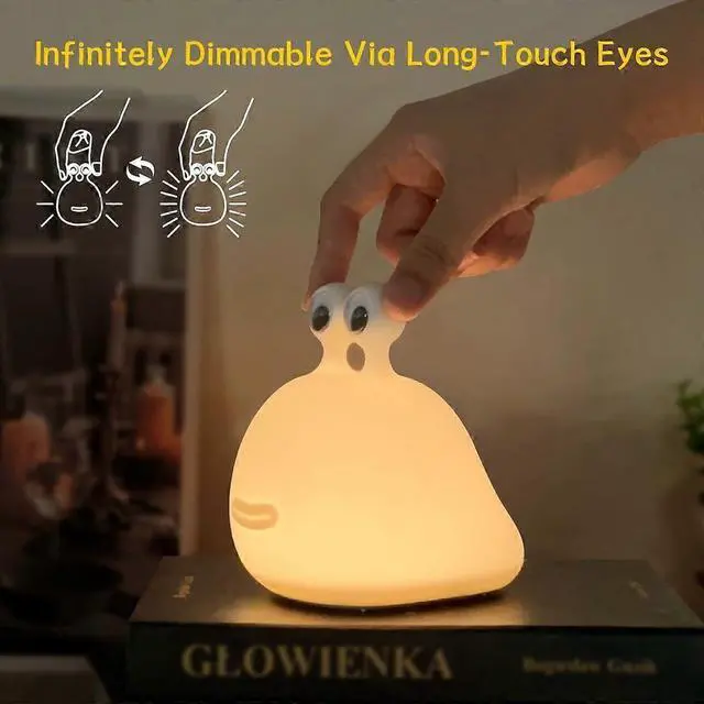 Alt view image 3 of 5 - Ecocleanpath Squishy Slug Night Light for Kids - USB Rechargeable, 15-Min Timer, Adjustable Brightness (White)