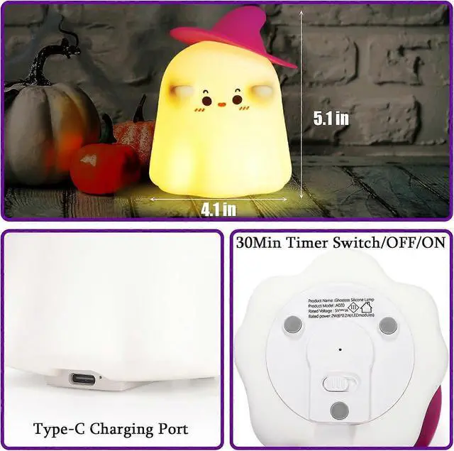 Alt view image 3 of 5 - Ecocleanpath Ghost Night Light - Dimmable LED Silicone Lamp, Rechargeable Nursery Bedside Light (White)