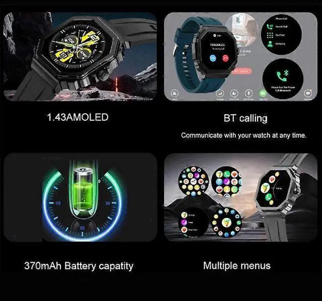 Alt view image 3 of 5 - Ecocleanpath T63 Smart Watch 1.43" AMOLED, Bluetooth Calls, Heart Rate & Blood Oxygen Monitor, Multi-Sport Modes (Grey)