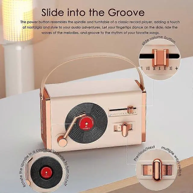 Alt view image 5 of 5 - Ecocleanpath Retro Pink Bluetooth Speaker - Portable 12H Playtime, Hi-Fi Sound for Bedroom & Office