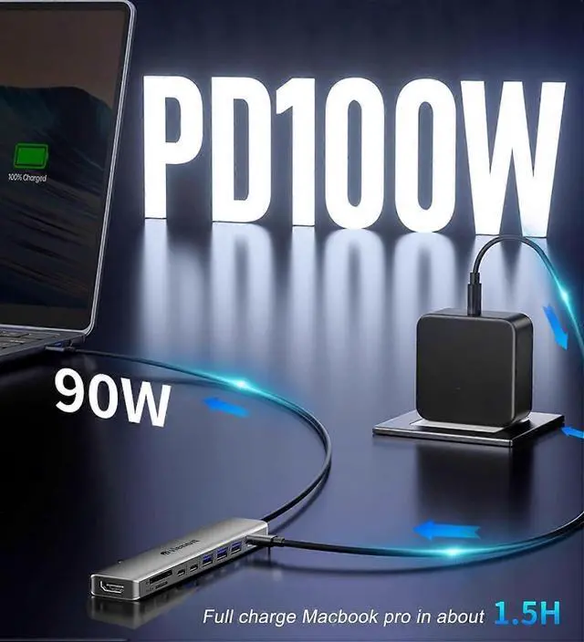 Alt view image 3 of 5 - Ecocleanpath 9-in-1 USB C Hub HDMI Adapter, 4K Docking Station with 100W PD Charging (Silver)