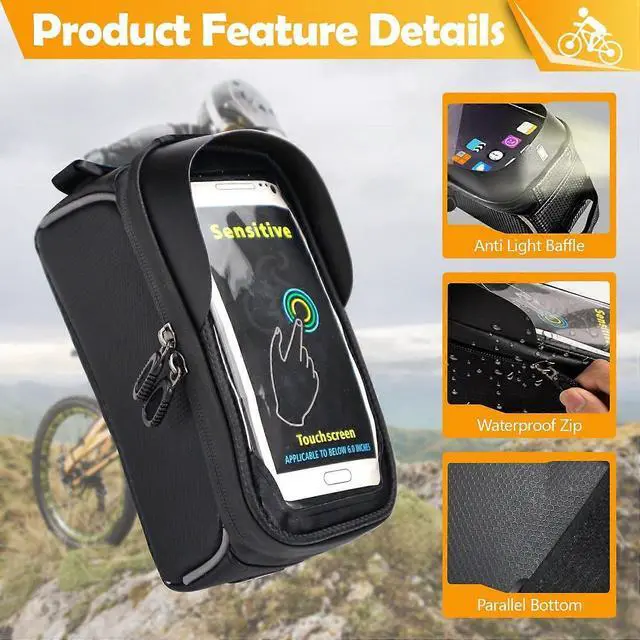 Alt view image 3 of 5 - Ecocleanpath Waterproof Bike Phone Bag with Touch Screen | Front Frame & Top Tube Mount | Reflective Cycling Pouch