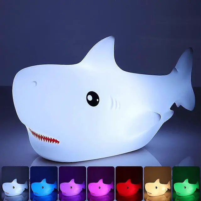 Main image of Ecocleanpath Shark Night Light for Kids - 7 Color Changing, Rechargeable, Squishy Silicone LED Lamp (White)