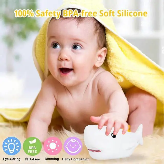 Alt view image 2 of 5 - Ecocleanpath Shark Night Light for Kids - 7 Color Changing, Rechargeable, Squishy Silicone LED Lamp (White)