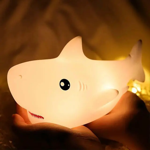 Alt view image 5 of 5 - Ecocleanpath Shark Night Light for Kids - 7 Color Changing, Rechargeable, Squishy Silicone LED Lamp (White)