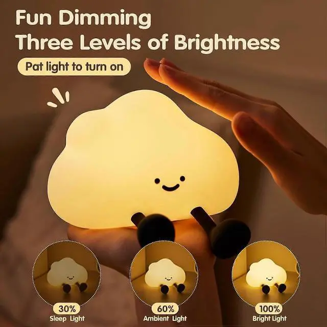 Alt view image 3 of 5 - Ecocleanpath Cloud Night Light for Kids - Dimmable Touch LED Nursery Lamp with Timer (Black)
