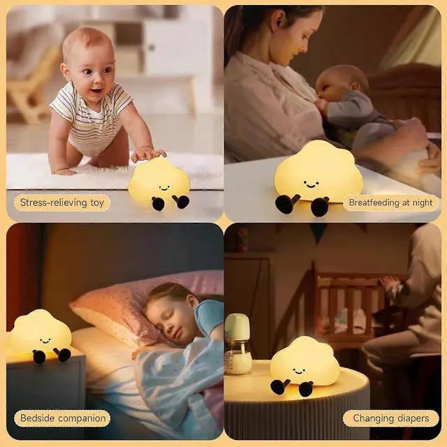 Alt view image 5 of 5 - Ecocleanpath Cloud Night Light for Kids - Dimmable Touch LED Nursery Lamp with Timer (Black)