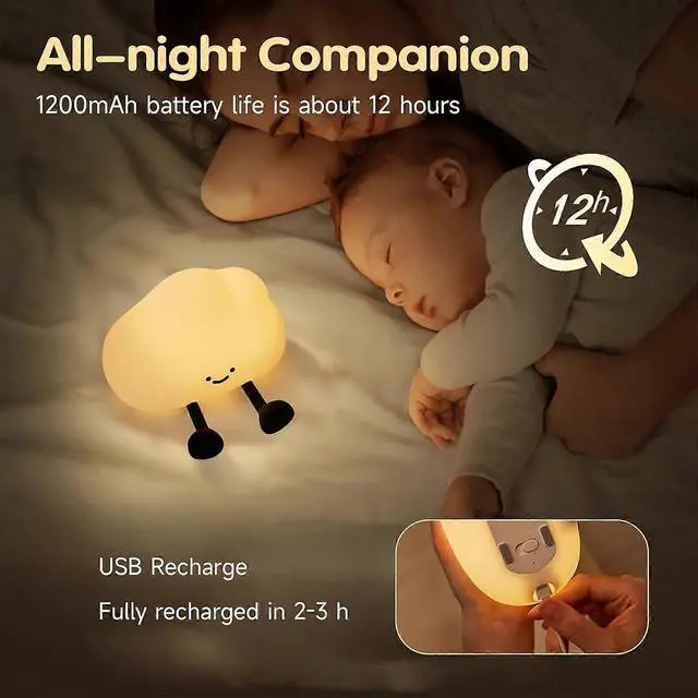 Alt view image 4 of 5 - Ecocleanpath Cloud Night Light for Kids - Dimmable Touch LED Nursery Lamp with Timer (Black)