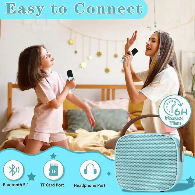 Alt view image 2 of 5 - Ecocleanpath Blue Kids Mini Karaoke Machine with Wireless Microphone | Bluetooth Speaker & Gift for Ages 4-12