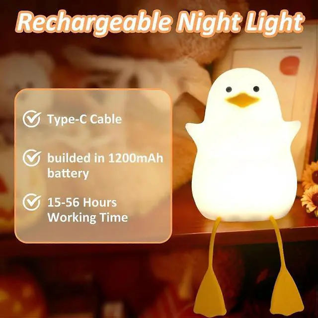 Alt view image 5 of 5 - Ecocleanpath Rechargeable Duck Night Light for Kids - Dimmer, Auto-Off Timer, Safe Nursery Lamp (White)