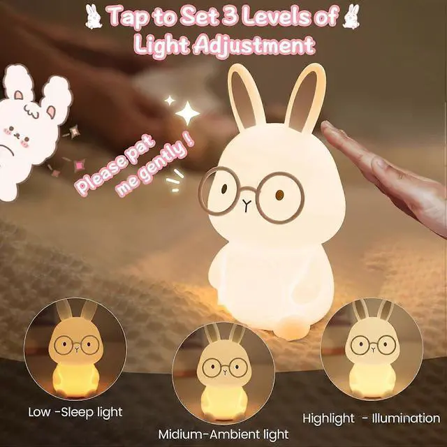 Alt view image 3 of 5 - Ecocleanpath Bunny Night Light for Kids - 7-Color Dimmable Nursery Lamp, USB-C Rechargeable, Auto-Off Timer