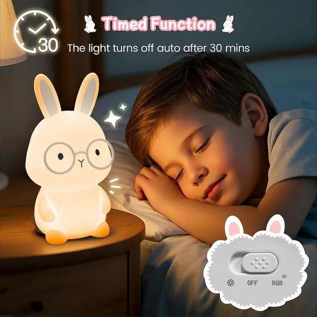 Alt view image 4 of 5 - Ecocleanpath Bunny Night Light for Kids - 7-Color Dimmable Nursery Lamp, USB-C Rechargeable, Auto-Off Timer