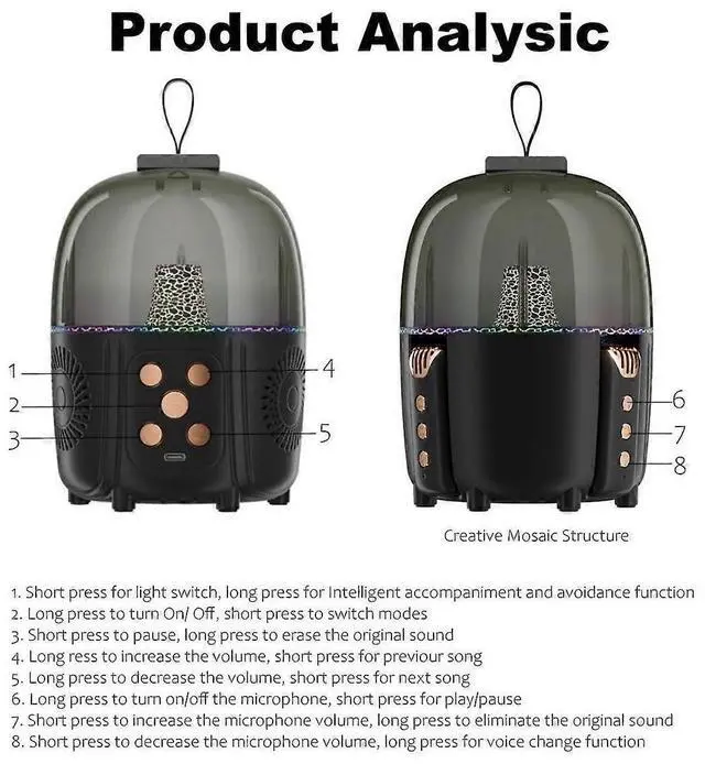 Alt view image 5 of 5 - Ecocleanpath Kids Karaoke Machine with 2 Wireless Mics, Bluetooth Portable Speaker with LED Lights for Party Gift (Black)