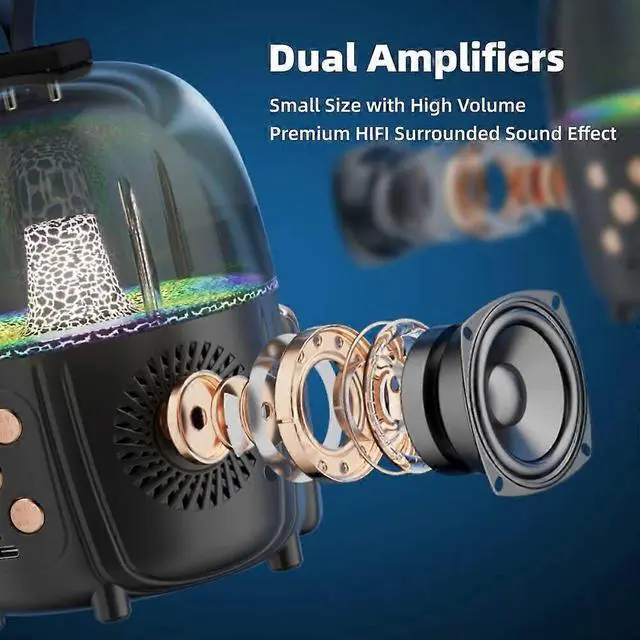 Alt view image 3 of 5 - Ecocleanpath Kids Karaoke Machine with 2 Wireless Mics, Bluetooth Portable Speaker with LED Lights for Party Gift (Black)