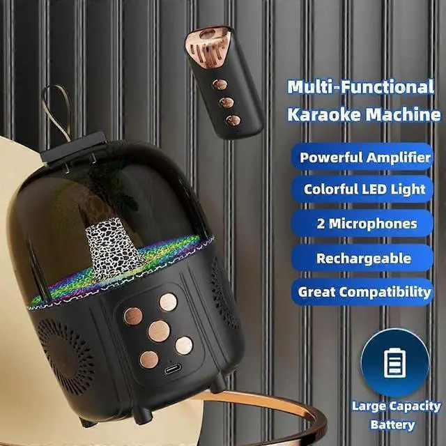 Alt view image 2 of 5 - Ecocleanpath Kids Karaoke Machine with 2 Wireless Mics, Bluetooth Portable Speaker with LED Lights for Party Gift (Black)