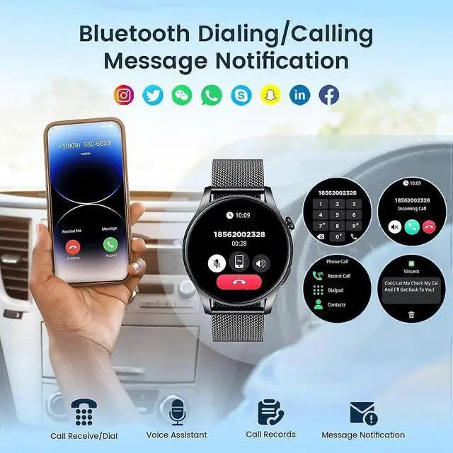 Alt view image 5 of 5 - Ecocleanpath 1.43" AMOLED Smartwatch for Android & iOS - Heart Rate Monitor, 100+ Sports Modes, Call Function (Black)