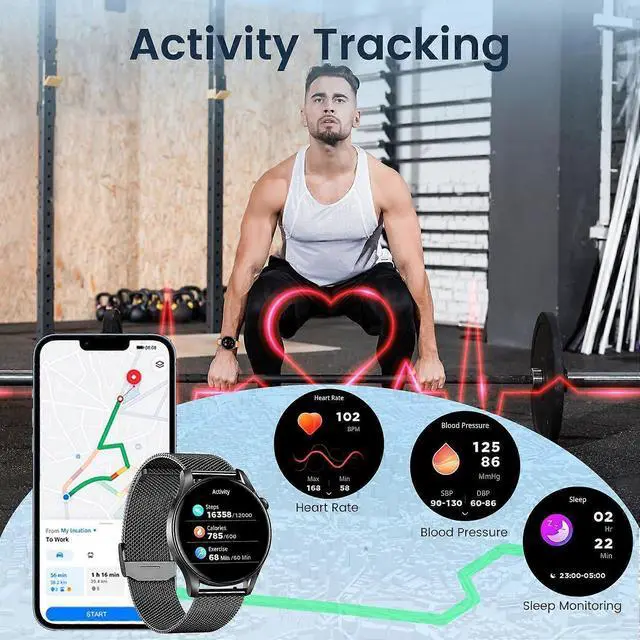 Alt view image 4 of 5 - Ecocleanpath 1.43" AMOLED Smartwatch for Android & iOS - Heart Rate Monitor, 100+ Sports Modes, Call Function (Black)