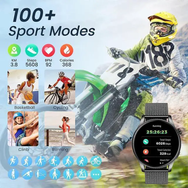 Alt view image 3 of 5 - Ecocleanpath 1.43" AMOLED Smartwatch for Android & iOS - Heart Rate Monitor, 100+ Sports Modes, Call Function (Black)
