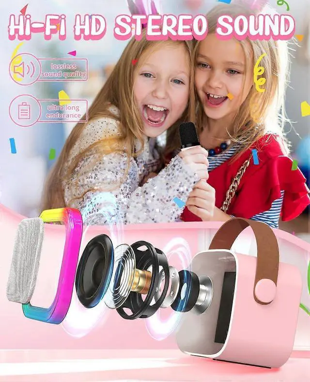 Alt view image 3 of 5 - Ecocleanpath Kids Karaoke Microphone Toy with Voice Changer & LED Lights - Pink Birthday Gift for Girls Age 4-12