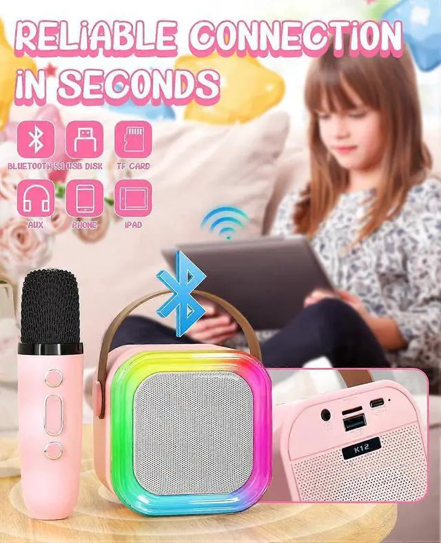 Alt view image 2 of 5 - Ecocleanpath Kids Karaoke Microphone Toy with Voice Changer & LED Lights - Pink Birthday Gift for Girls Age 4-12