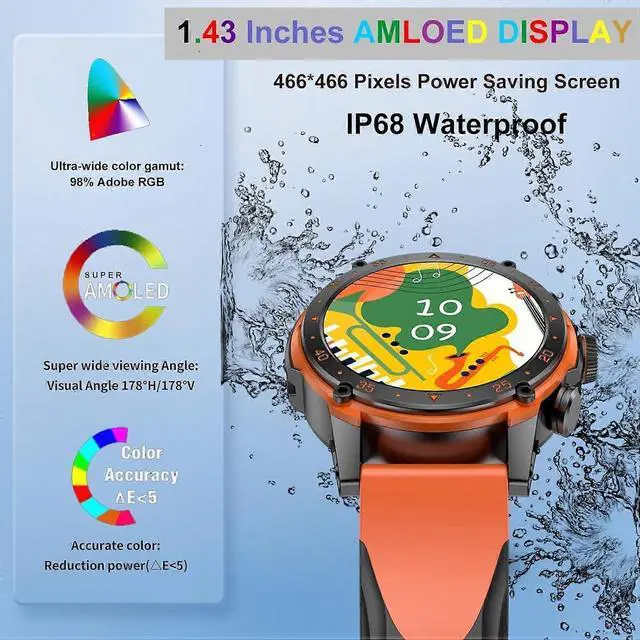 Alt view image 5 of 5 - Ecocleanpath Smart Watch 1.43" AMOLED, Waterproof, Heart Rate & SpO2 Monitor, Bluetooth Calling for Android iOS (White)