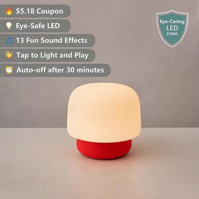 Alt view image 2 of 5 - Ecocleanpath Mushroom Night Light for Kids - Touch Control, 13 Sounds, Timer, Eye-Friendly LED (White)