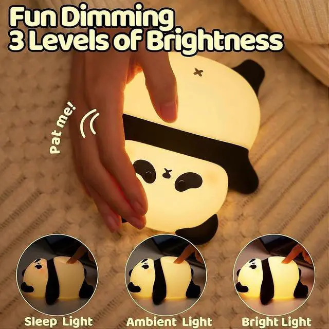 Alt view image 2 of 5 - Ecocleanpath Rechargeable Cute Panda Night Light - 3-Level Dimmable, Timer, 12H USB Kids Nursery Lamp (Black)
