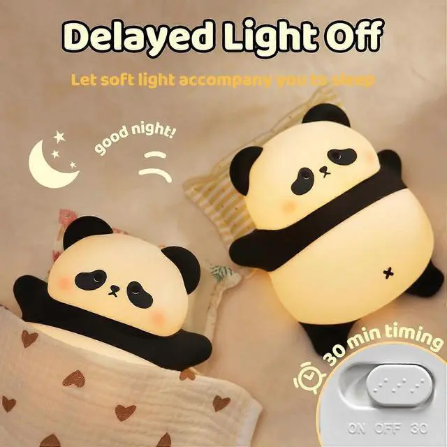 Alt view image 4 of 5 - Ecocleanpath Rechargeable Cute Panda Night Light - 3-Level Dimmable, Timer, 12H USB Kids Nursery Lamp (Black)